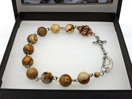 Men's stone bead single decade Rosary, Stainless steel clasp, Saint Benedict Rosary, Confirmation gift, Religious gift, prayer beads.