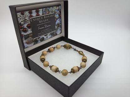 Men's antique stone single decade gemstone bracelet, Black wire Tenner rosary beads, Men's prayer beads, Christian prayer beads.