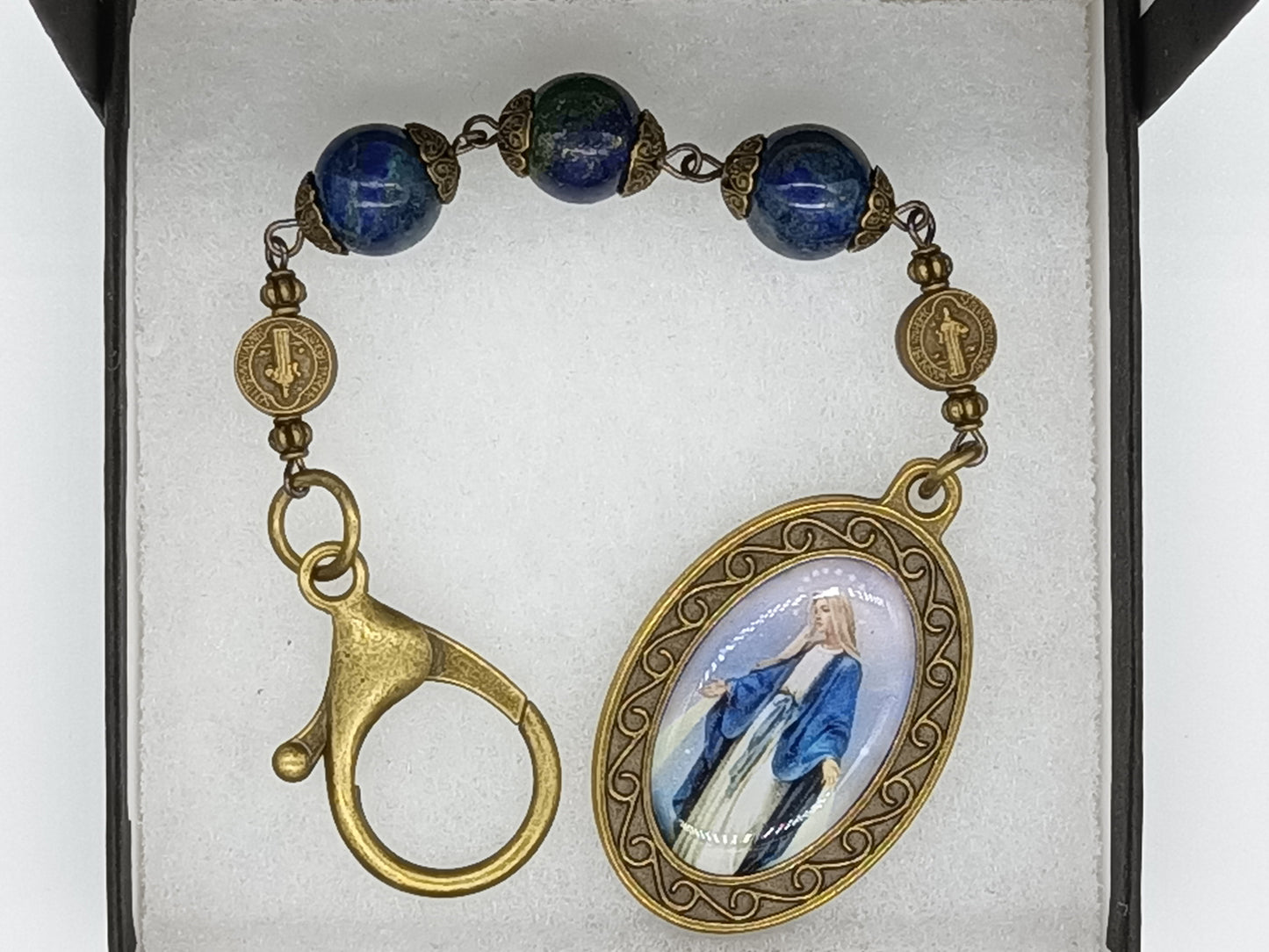 Large Our Lady of Grace 3 Hail Mary devotional prayer beads, Three Hail Mary devotional prayer beads, Car visor rosary, Miraculous medal.