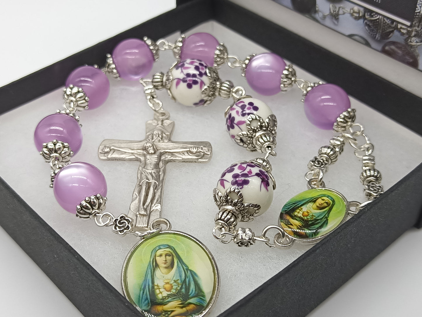 Our Lady of Sorrows Dolor Servite prayer Beads, Pocket Dolor Rosary beads, Our Lady of Sorrows prayer chaplet rosaries, pocket prayer beads.
