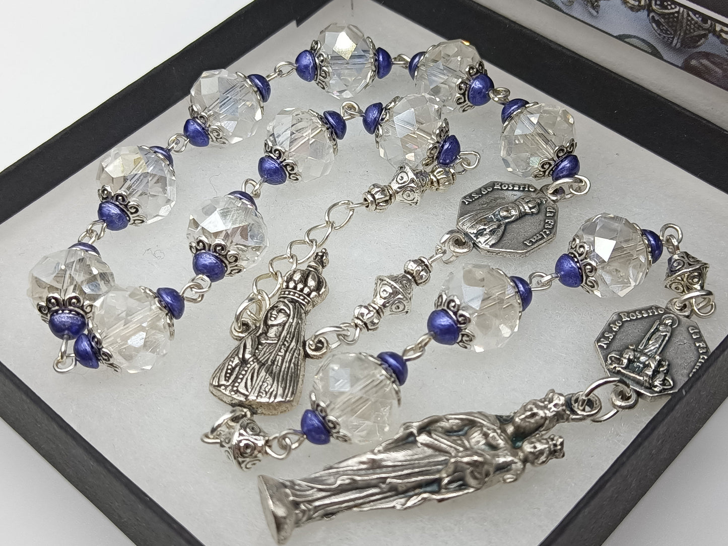 Fatima Prayer Chaplet, Our Lady of Victory Statue medal, Devotional Religious gift, Car visor rosary, Devotional set of Prayer beads.