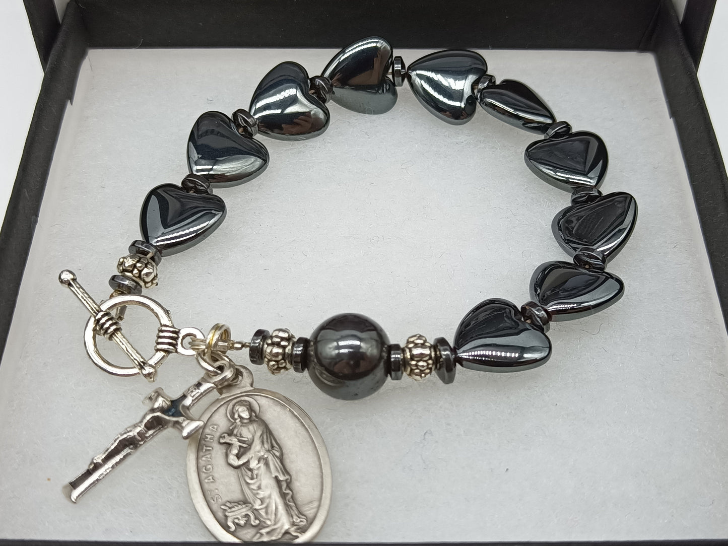 Saint Agatha Catholic Rosary Bracelet, Patron Saint of Infertility Breastcancer, Spiritual gift, Pocket Rosary, Healing beads, Visor Rosary