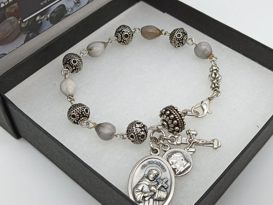 Saint Francis Rosary Bracelet, Job's Tears Rosaries Beads, Patron Saint of Animals, Saint Padre Pio, Pocket Rosary, Car Visor Rosary