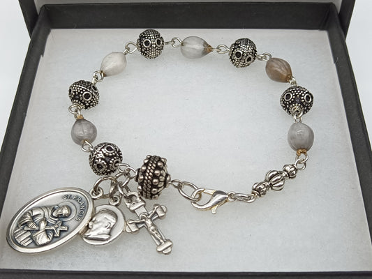 Saint Francis Rosary Bracelet, Job's Tears Rosaries Beads, Patron Saint of Animals, Saint Padre Pio, Pocket Rosary, Car Visor Rosary