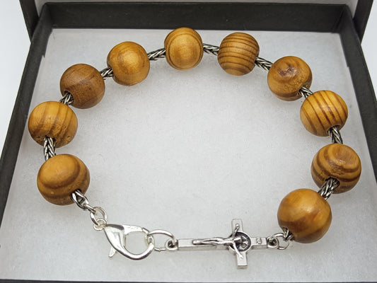 Men's large wooden Rosary Bracelet, Single decade bracelet, St. Benedict Crucifix, spiritual prayer gift. Religious prayer beads