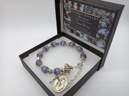 Saint Clare Catholic Rosary Decade Bracelet, Celtic beads, Claddagh & Cat's eye glass beads, Irish bracelet, Pocket Rosary, Wedding gift.