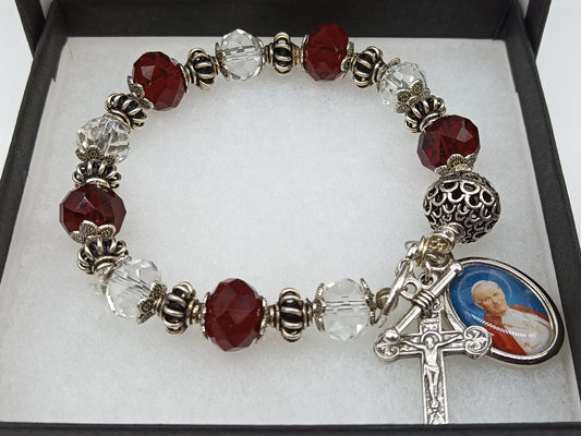 Saint John Paul II Crystal Rosary Bracelet, Single decade prayer beads, Spiritual Wedding Gift, Confirmation  Baptismal gift,Travel beads.