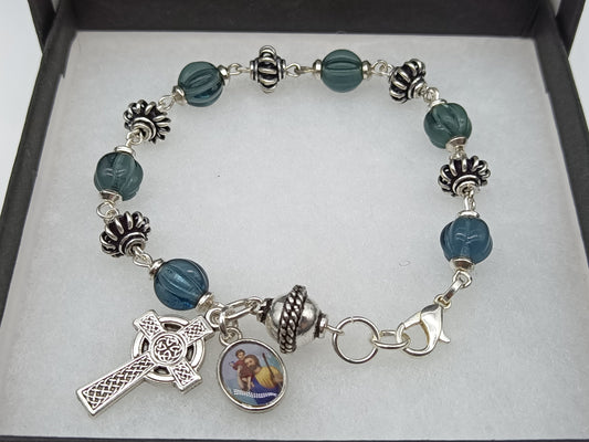 Saint Christopher rosary bead decade bracelet, Celtic Cross rosary bracelet, religious Jewellery, Wedding beads, Bridesmaid gift.