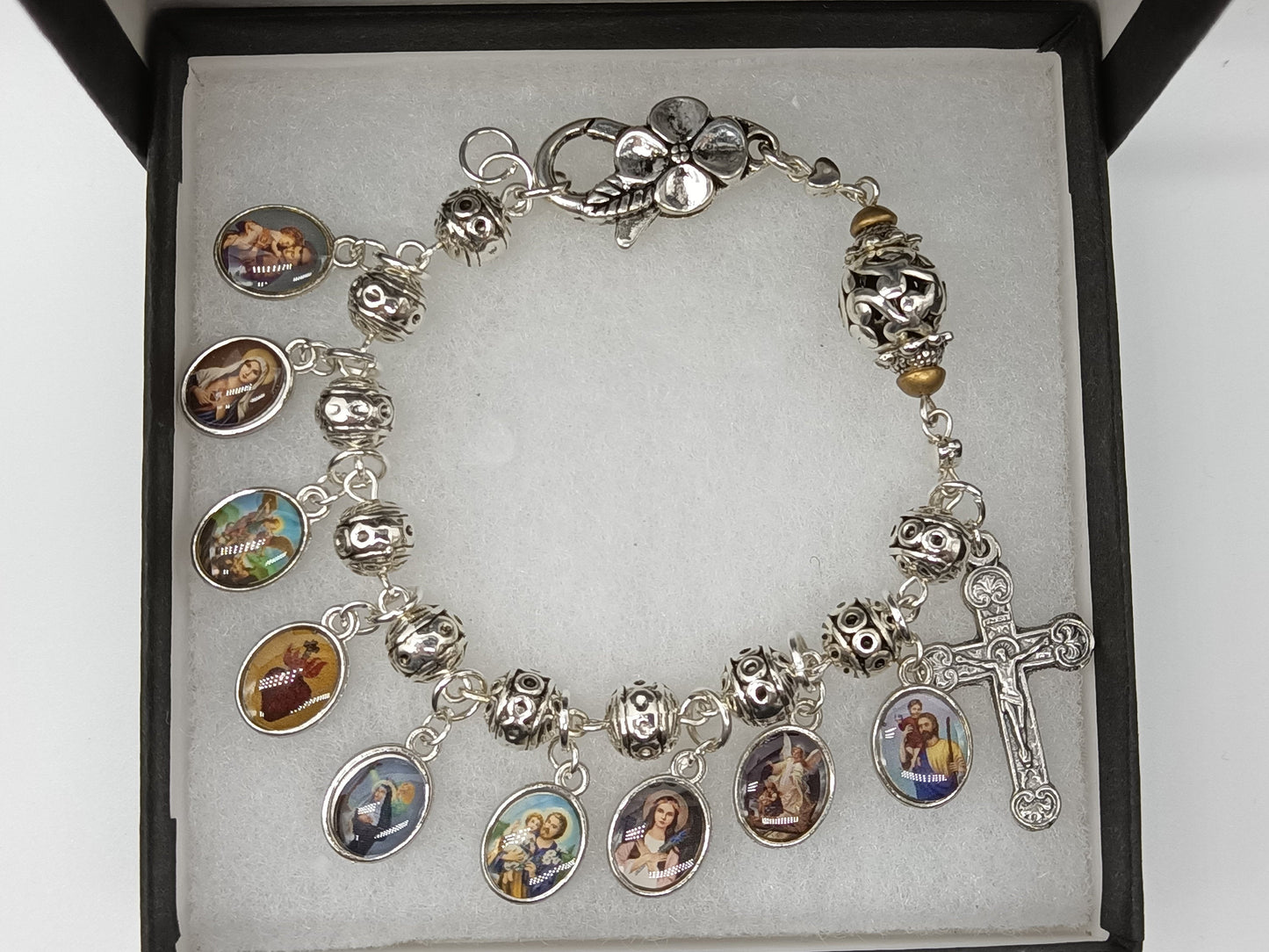 Religious medal Tibetan silver single decade rosary bracelet, Miraculous medal Rosary Bracelet, Crucifix, Jewellery gift, Religious medals.
