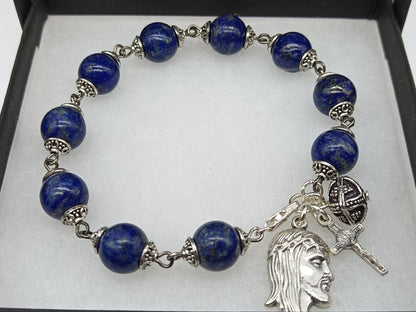 Lapis Lazuli Crown of Thorns decade Rosary bracelet, Holy Face decade bracelet, Spiritual gift. Pocket Rosary, Travel Car Visor Rosary