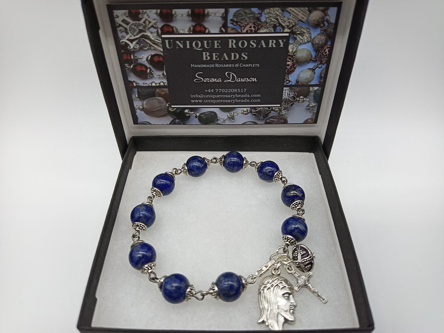 Lapis Lazuli Crown of Thorns decade Rosary bracelet, Holy Face decade bracelet, Spiritual gift. Pocket Rosary, Travel Car Visor Rosary