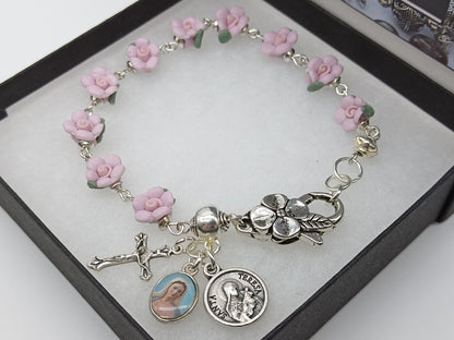 St Therese Rosary bracelet, Single decade rose bracelet, Spiritual gift. Pocket Rosary, Travel Car Visor Rosary