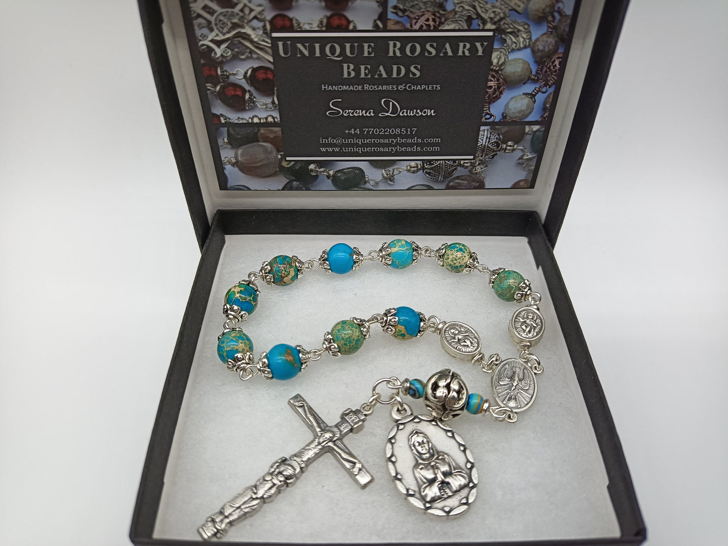 Maria Rosa Mistica handcrafted single decade prayer Beads, Holy Spirit Rosary beads, Our Lady of Sorrows Crucifix, pocket prayer beads.