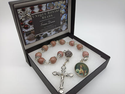 Sacred Heart single decade rosary beads, Rhodonite prayer beads, Healing prayer chaplet, Pocket Rosary beads, Men's travel prayer beads.