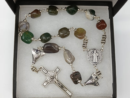 St. Benedict single decade Rosary, Saint Benedict Crucifix Rosary Decade, Gemstone prayer beads, Confirmation Rosaries, Travel prayer beads.