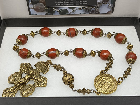 Holy Face of Jesus antique style single decade rosary, Men's tenner rosary beads, Turin Shroud Pocket Rosary beads.