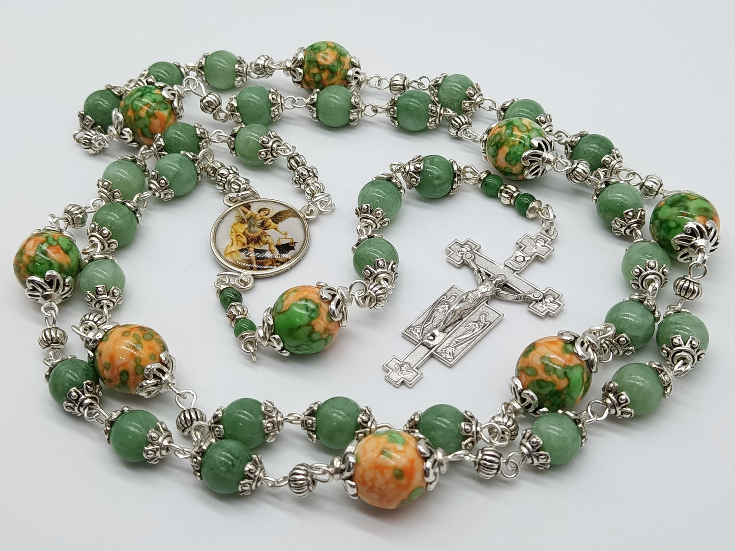 Saint Michael the Arch Angel gemstone prayer chaplet, Angel Crucifix, Saint Michael Rosaries, Prayer Chaplet, Saint Michael beads.