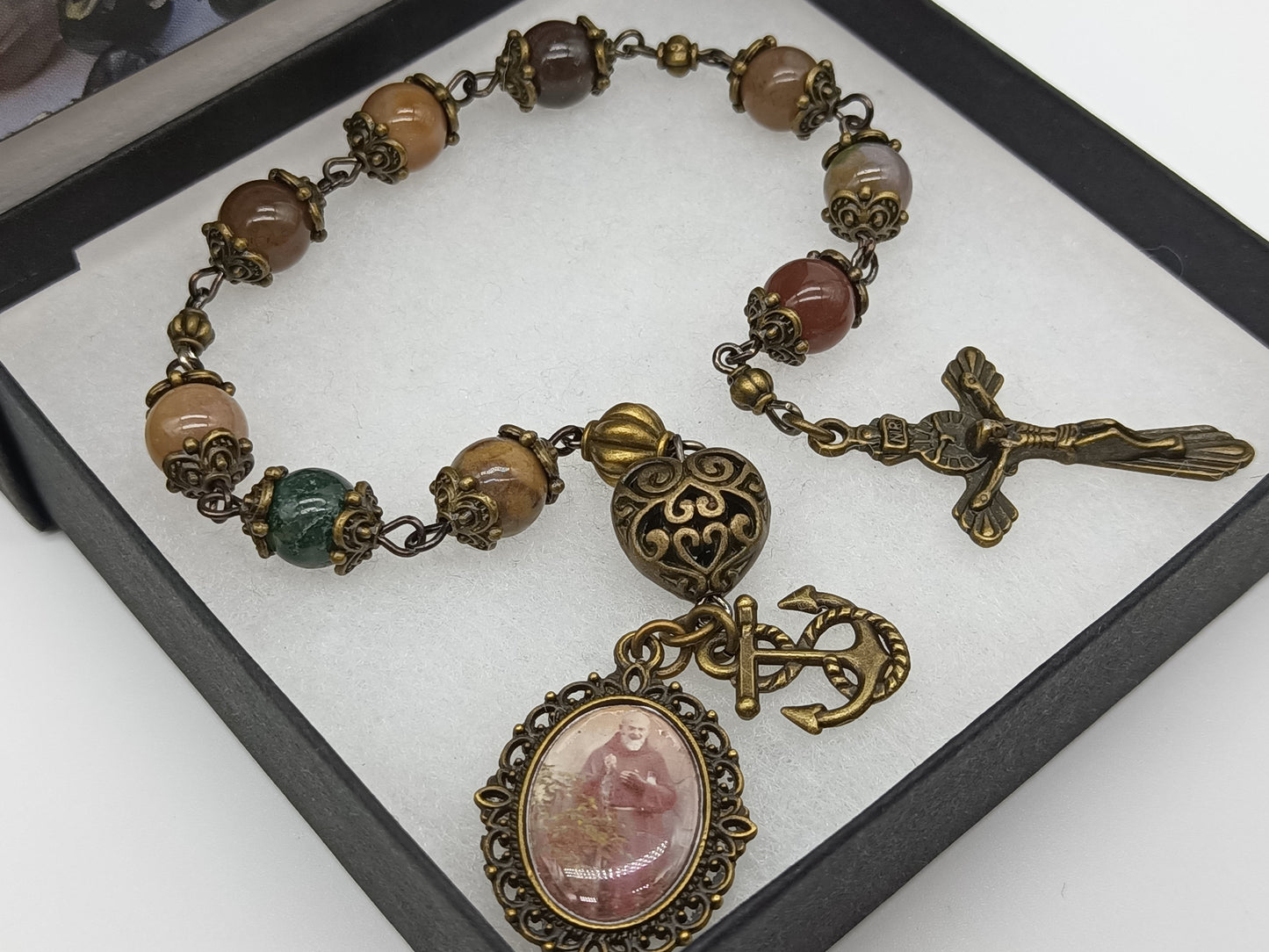 Vintage style Saint Padre Pio Prayer Chaplet, Patron Saint, Rosary chaplet beads, Padre Pio beads, Confirmation gift, Men's prayer beads.