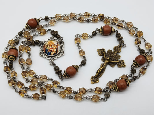 Vintage style Our Lady Of Walsingham Rosaries, Heirloom Rosaries, Amber Glass Rosary beads, Religious items, spiritual prayer beads.