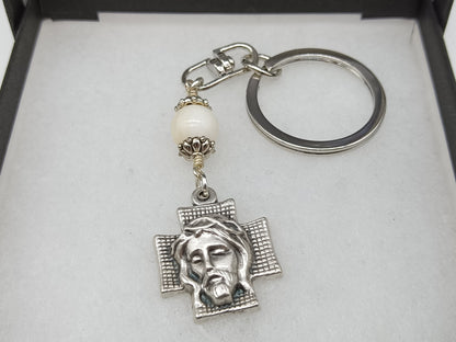 Holy Face of Jesus unbreakable key fob, Turin Shroud key chain, purse clip, Religious key chain, Patron Saints, Vintage gifts, Rosaries.