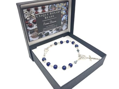 God the Father Lapis Lazuli unique rosary beads single decade with silver crucifix and lobster clasp.