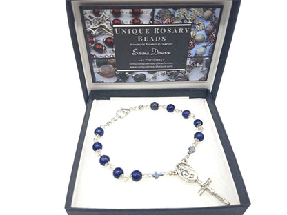 God the Father Lapis Lazuli unique rosary beads single decade with silver crucifix and lobster clasp.