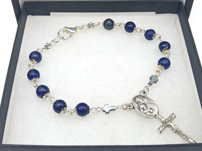 God the Father Lapis Lazuli unique rosary beads single decade with silver crucifix and lobster clasp.