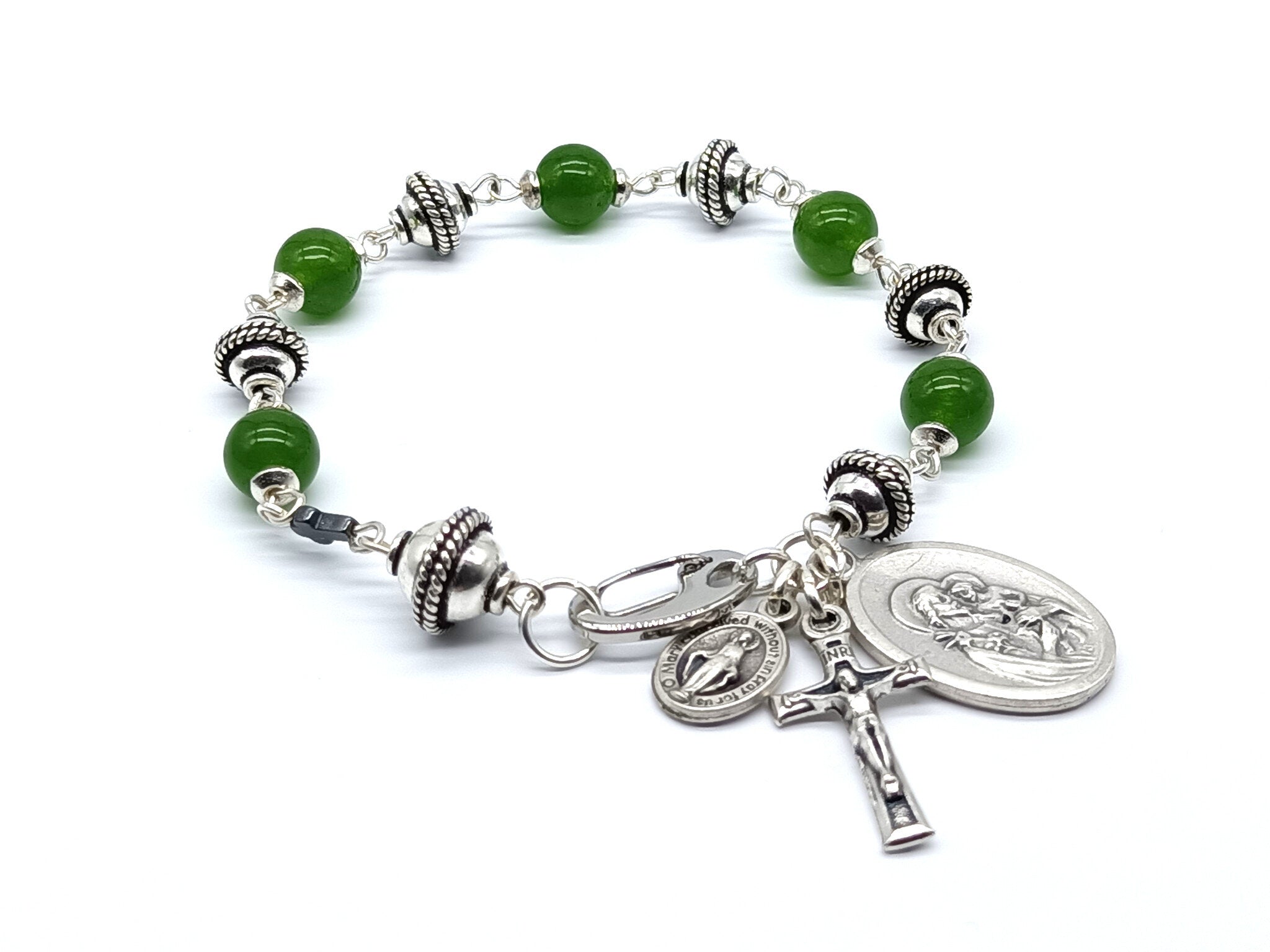 St Joseph Gemstone Single Decade Rosary Bracelet, Miraculous Medal Ros ...