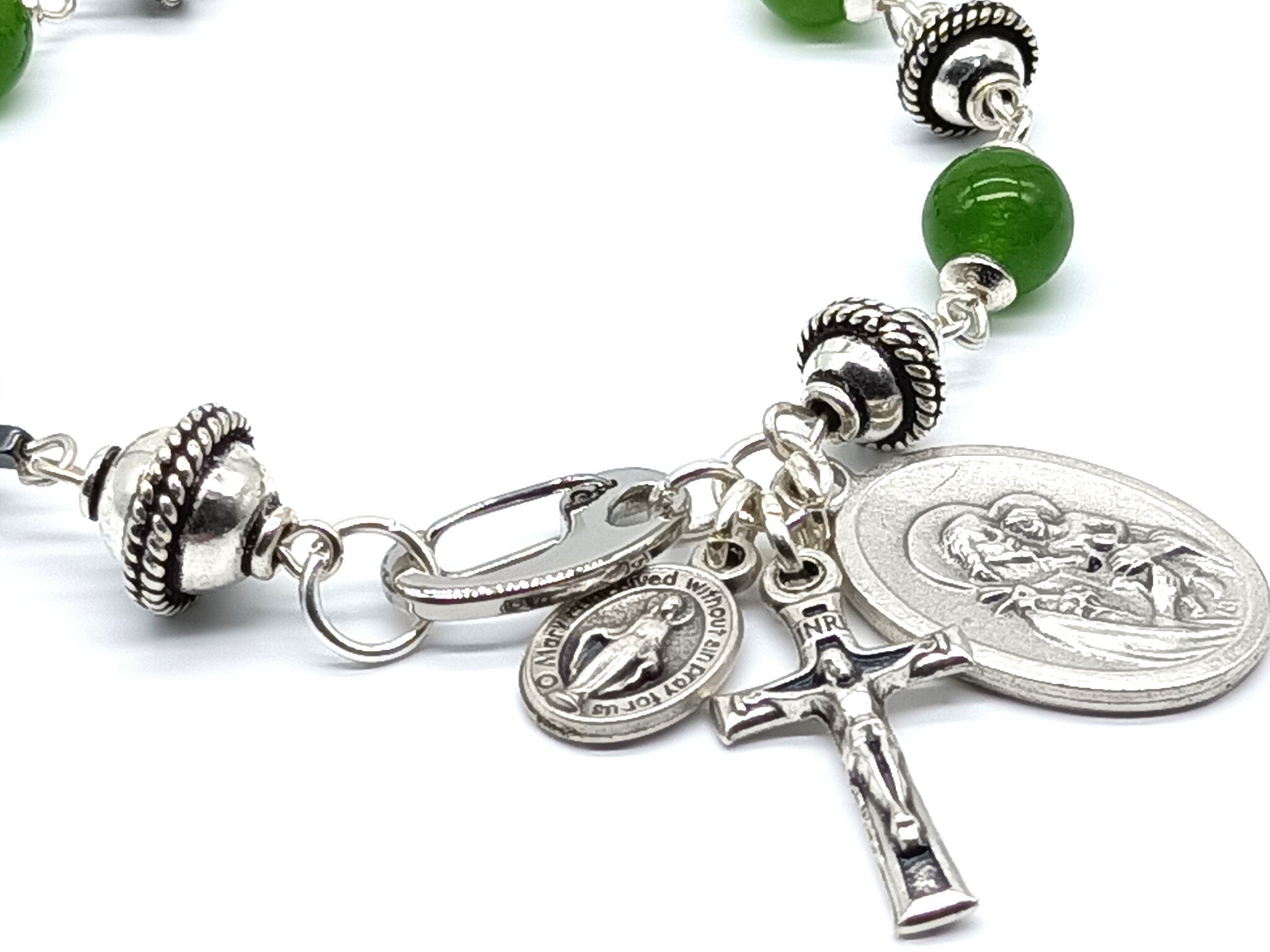 St Joseph Gemstone Single Decade Rosary Bracelet, Miraculous Medal Ros ...