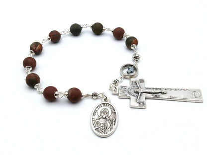 Saint John the Baptist unique rosary beads single decade or tenner rosary with gemstone beads, silver cross pater bead, penal crucifix and end medal.
