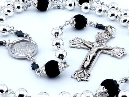 Virgin Mother and Child Jesus unique rosary beads genuine 925 sterling silver rosary with sterling silver beads, crucifix, centre medal and wire.