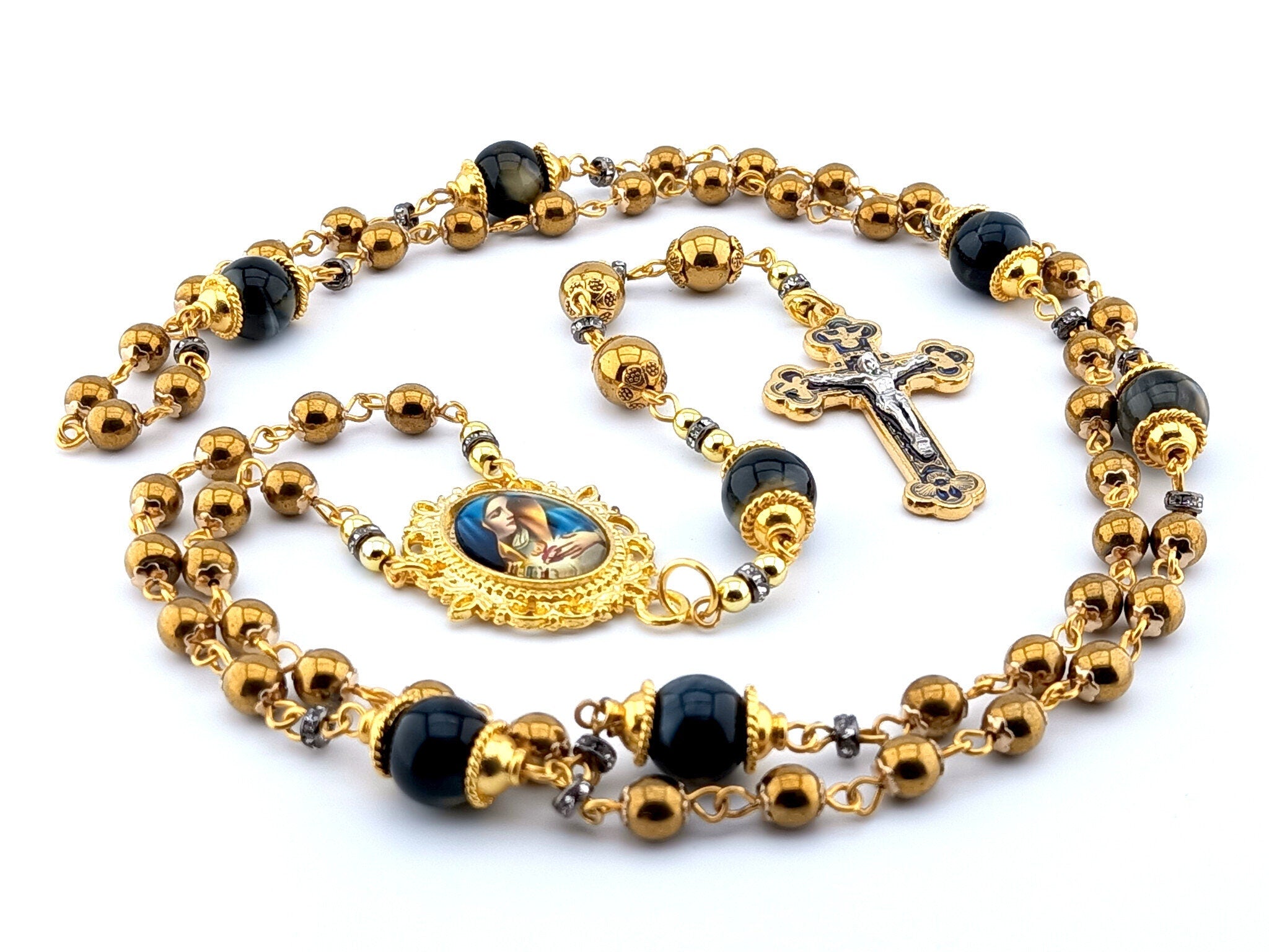 Mary Magdalene Pocket Rosary - Opal offers and Bronze Tenner - Mary and Roses Cross