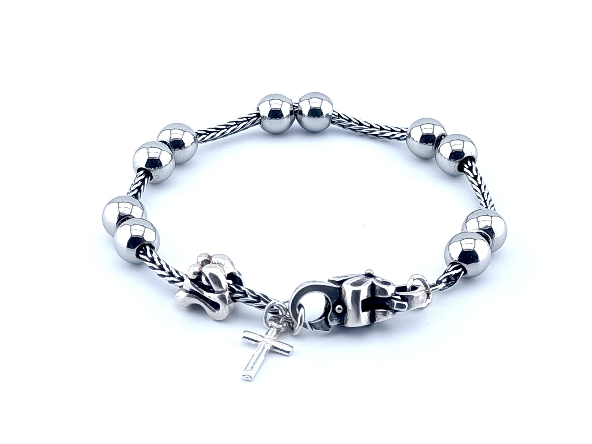 Solid 925 silver single decade rosary bracelet with stainless steel be –  Unique Rosary Beads