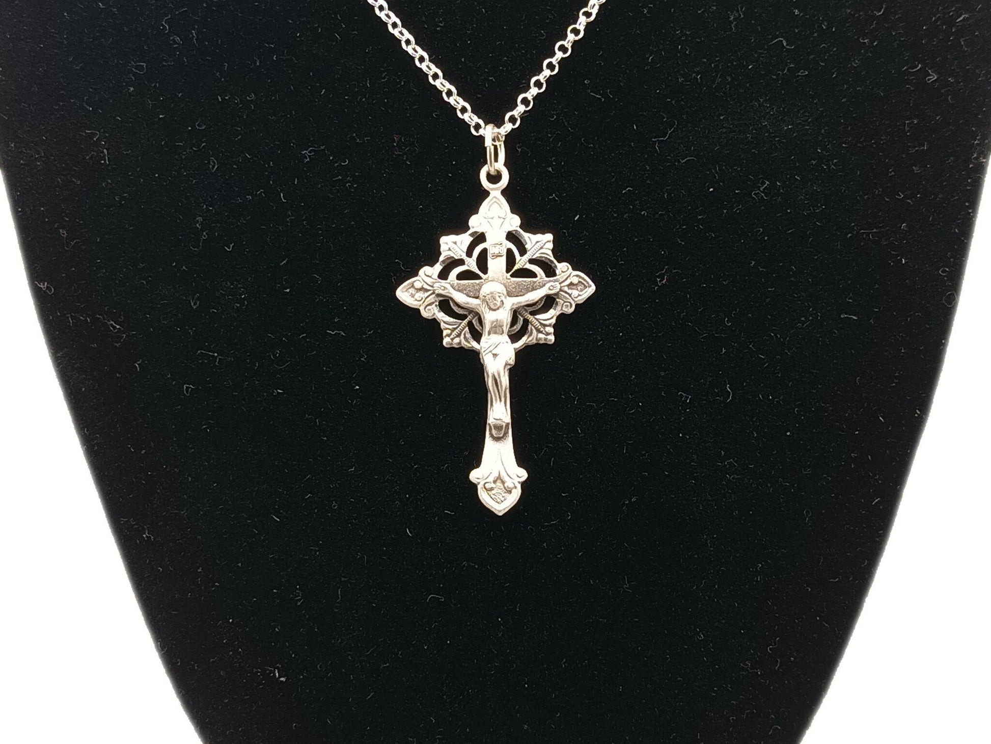 Unique rosary beads genuine 925 Sterling silver crucifix with solid sterling 925 silver chain.