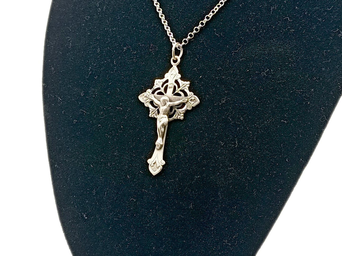 Unique rosary beads genuine 925 Sterling silver crucifix with solid sterling 925 silver chain.