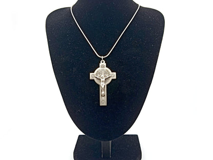Unique rosary beads genuine 925 Sterling silver Saint Benedict crucifix with solid sterling 925 silver chain.