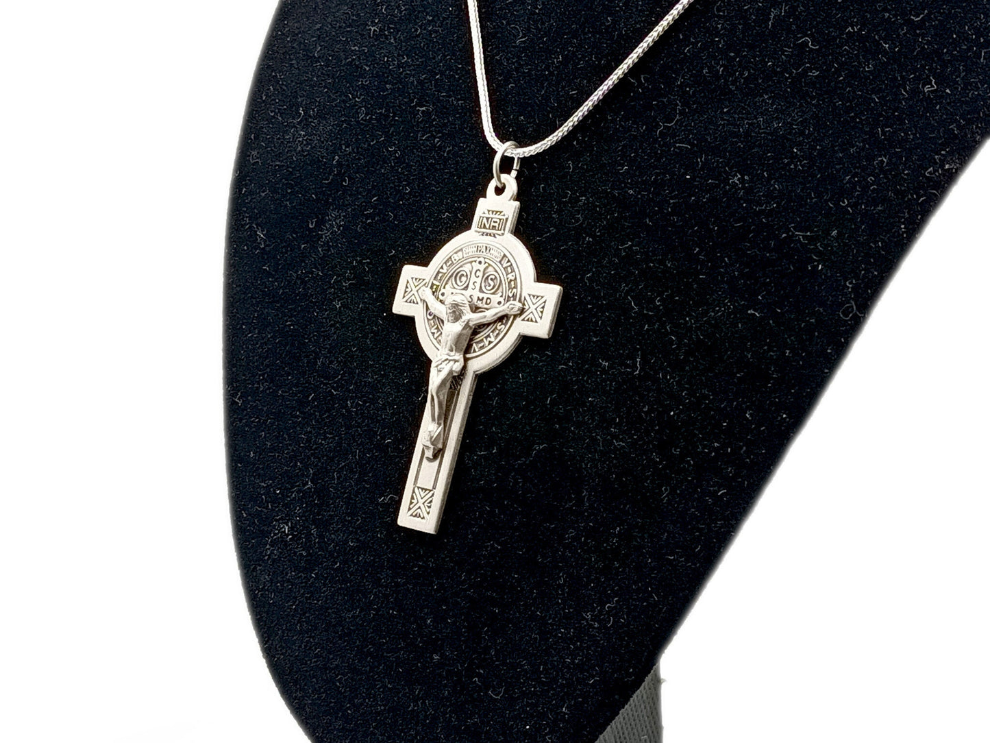 Unique rosary beads genuine 925 Sterling silver Saint Benedict crucifix with solid sterling 925 silver chain.