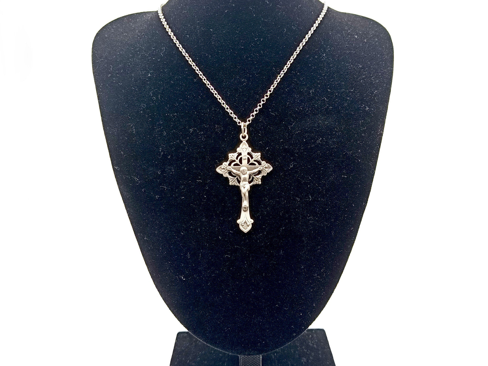 Two Tone Scalloped Sterling Silver Crucifix Necklace | The Catholic Company®