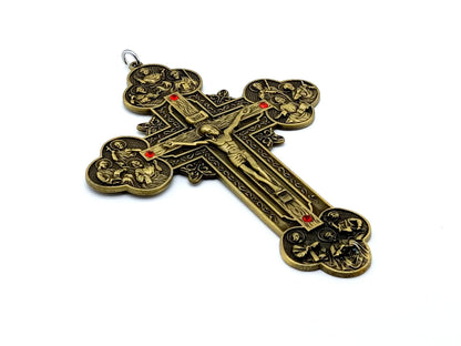 Twelve Apostles unique rosary beads brass wall crucifix.