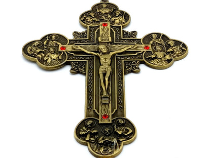 Twelve Apostles unique rosary beads brass wall crucifix.