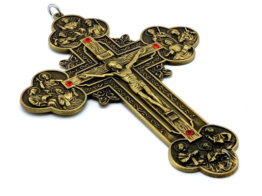 Twelve Apostles unique rosary beads brass wall crucifix.