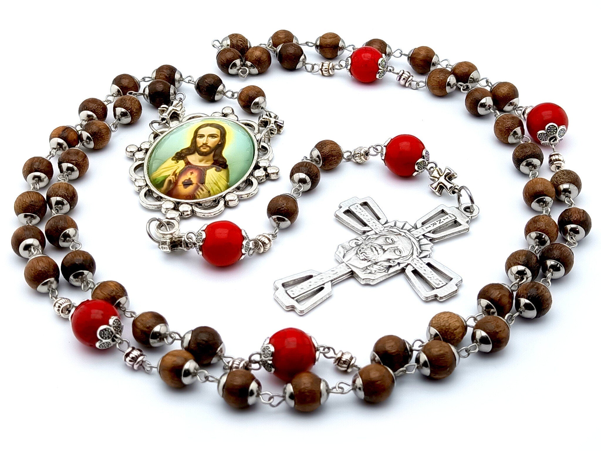 Holy Rosary hot on Wooden heart