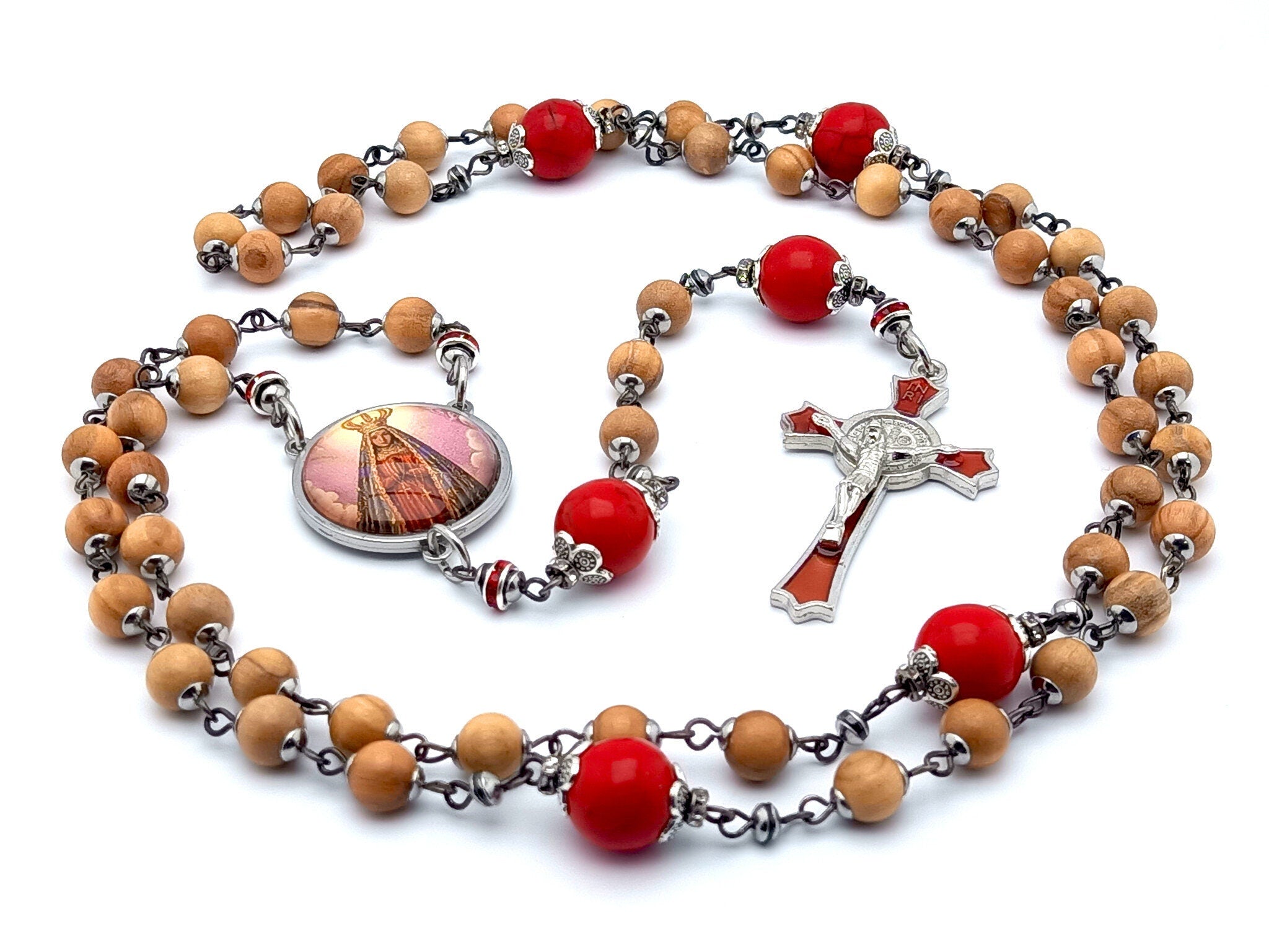 Antique French Red Glass Beads & store Sterling Silver Rosary