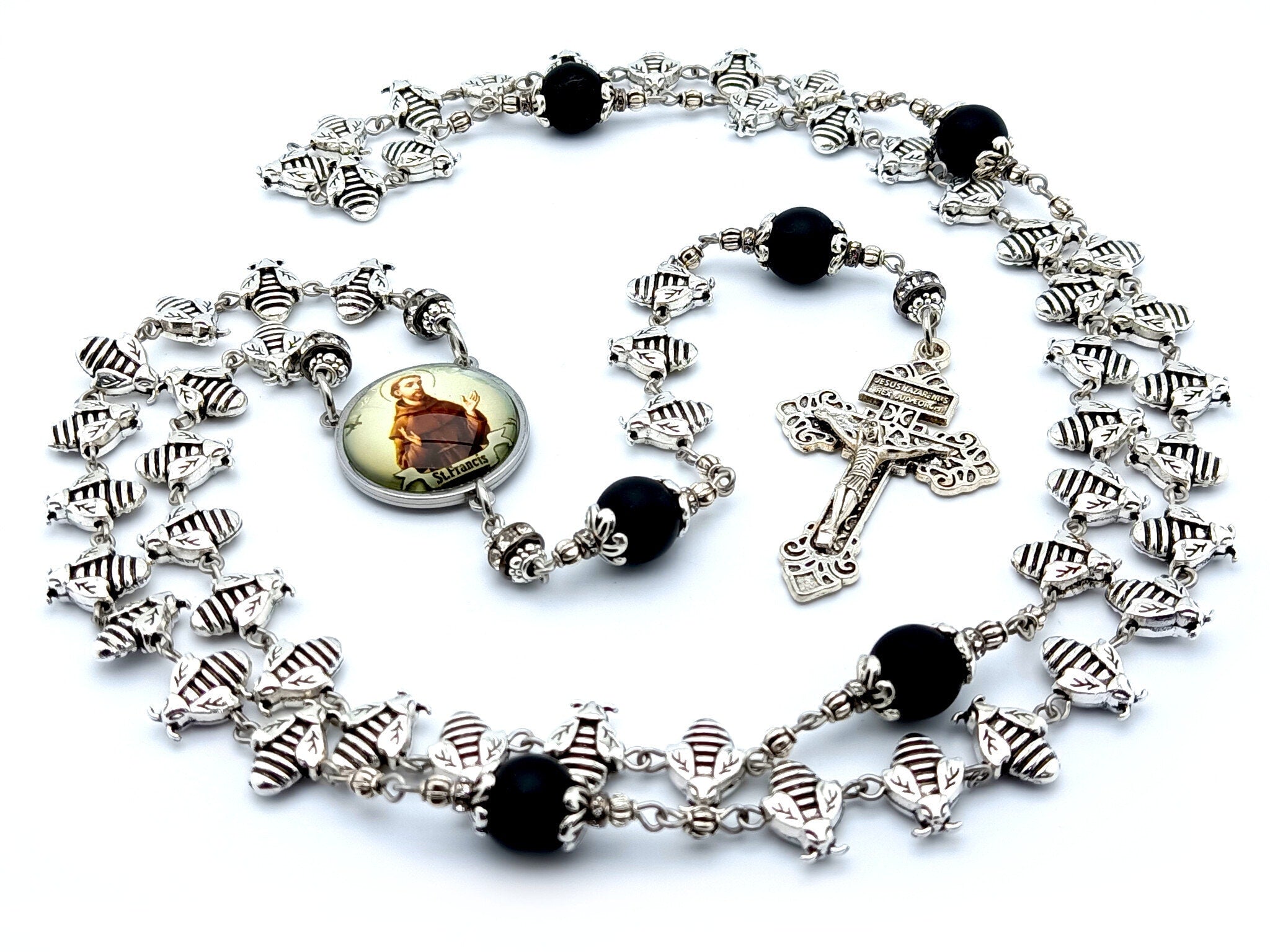 Handmade Rosary, 10mm Black frosted agate offers beads