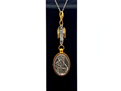 Mater Ecclesiae Mother of the Church unique rosary beads key fob with gold and silver linking Saint Michael medal and clasp.