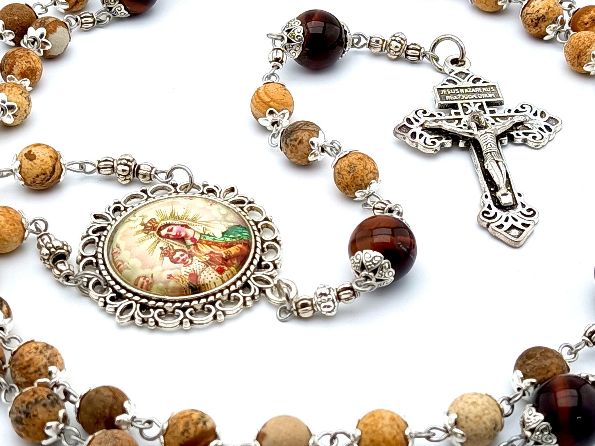 Our Lady of Mount Carmel natural gemstone and tigers eye rosary beads –  Unique Rosary Beads