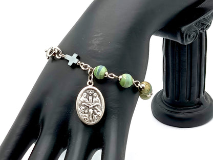 Holy Trinity and Saint Joseph unique rosary beads single decade rosary bracelet with agate gemstone and hematite beads, stainless steel clasp and medal.