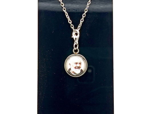 Saint Padre Pio unique rosary beads stainless steel picture medal with lobster clasp.