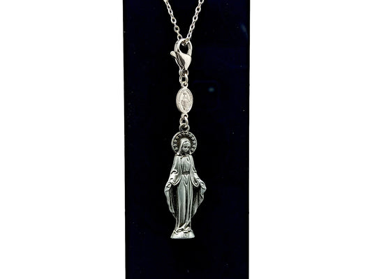 Our Lady of Grace unique rosary beads key fob purse clip in pewter with lobster clasp.