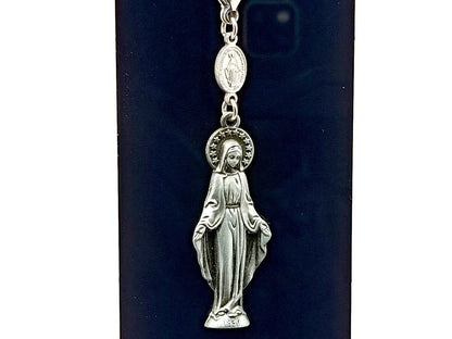 Our Lady of Grace unique rosary beads key fob purse clip in pewter with lobster clasp.